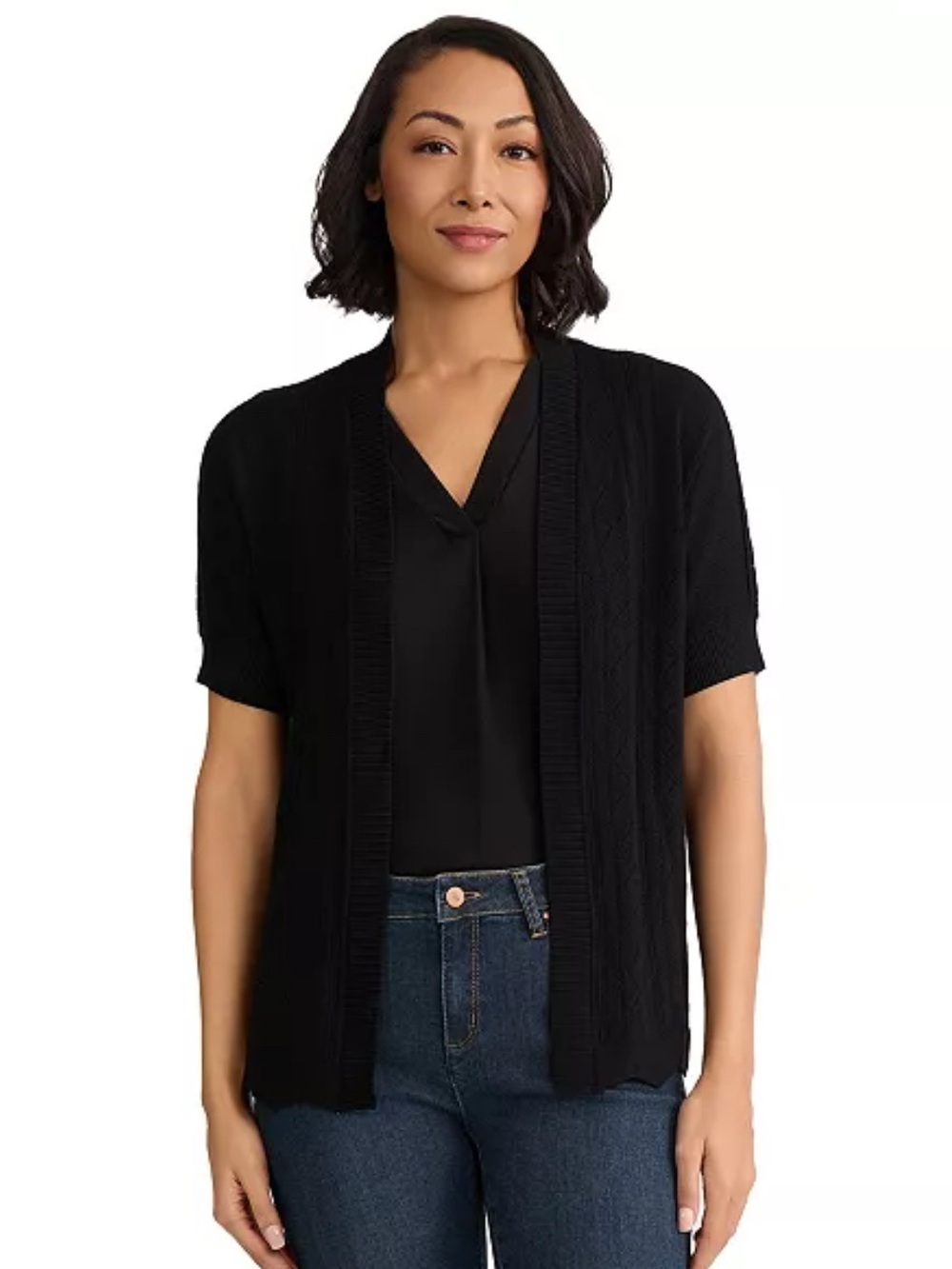 Petite Open Stitch Short-Sleeve Women's  Cardigan Sweater by Jones New York